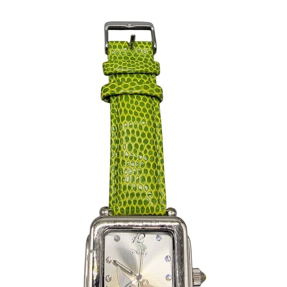 Disney Tinkerbell Accutime Watch TK1022 7" Green Faux Leather Band Silver Tone - Picture 13 of 15
